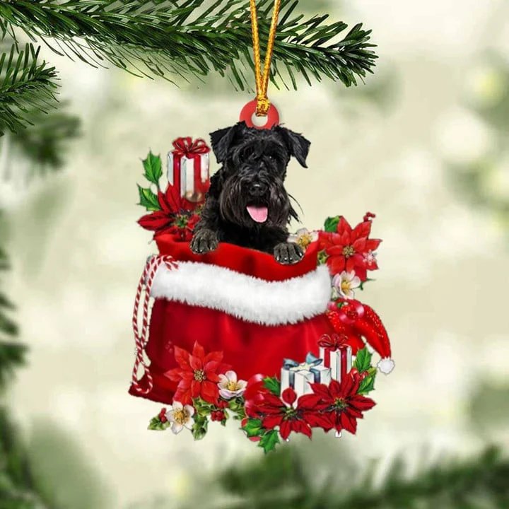 Customized Schnauzer In Red Gift Bag Acrylic Christmas Ornament, Personalized Christmas Gift For Dog Lovers, Dog Mom - Image 2
