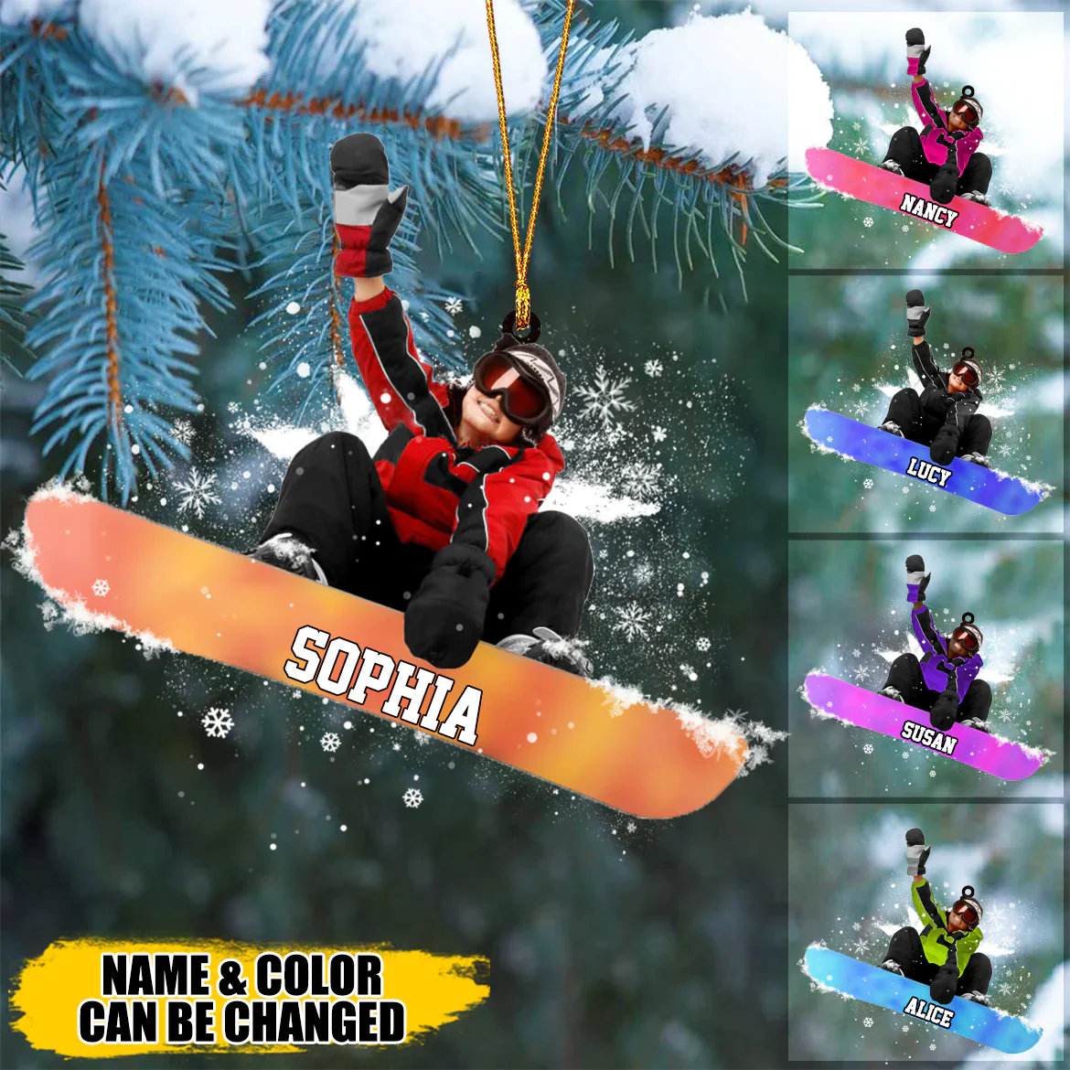 Customized Snowboarding Boy, Skiing Boy Acrylic Christmas Ornament, Gift For Snowboarding Lovers - Image 2