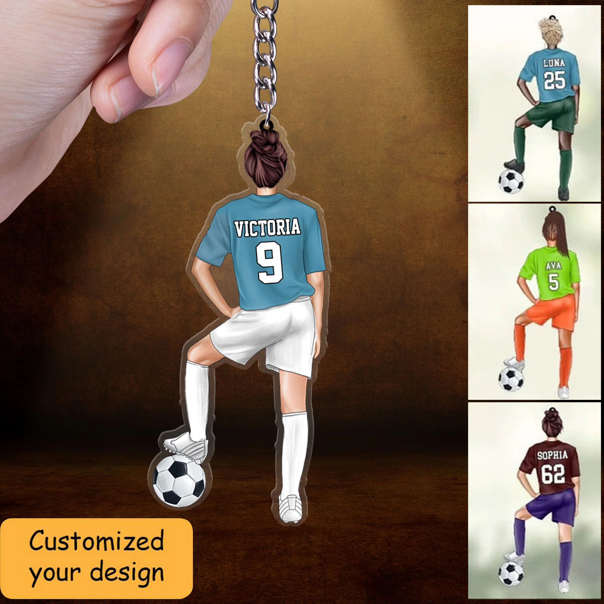 Customized Soccer Female Players Christmas Acrylic Keychain, Soccer Team Gift For Daughter, Football Players, Football Lovers - Image 2