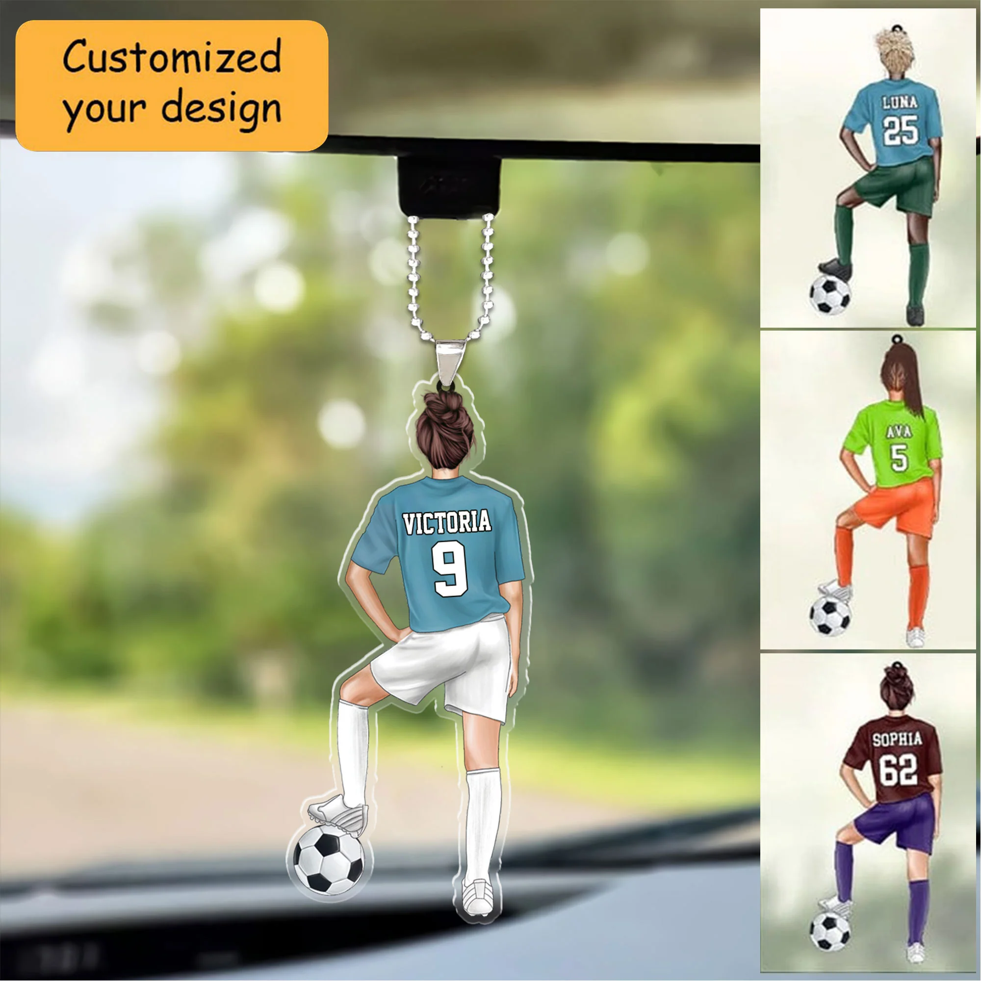 Customized Soccer Female Players Christmas Car Ornament, Soccer Team Gift For Daughter, Football Players, Football Lovers - Image 2