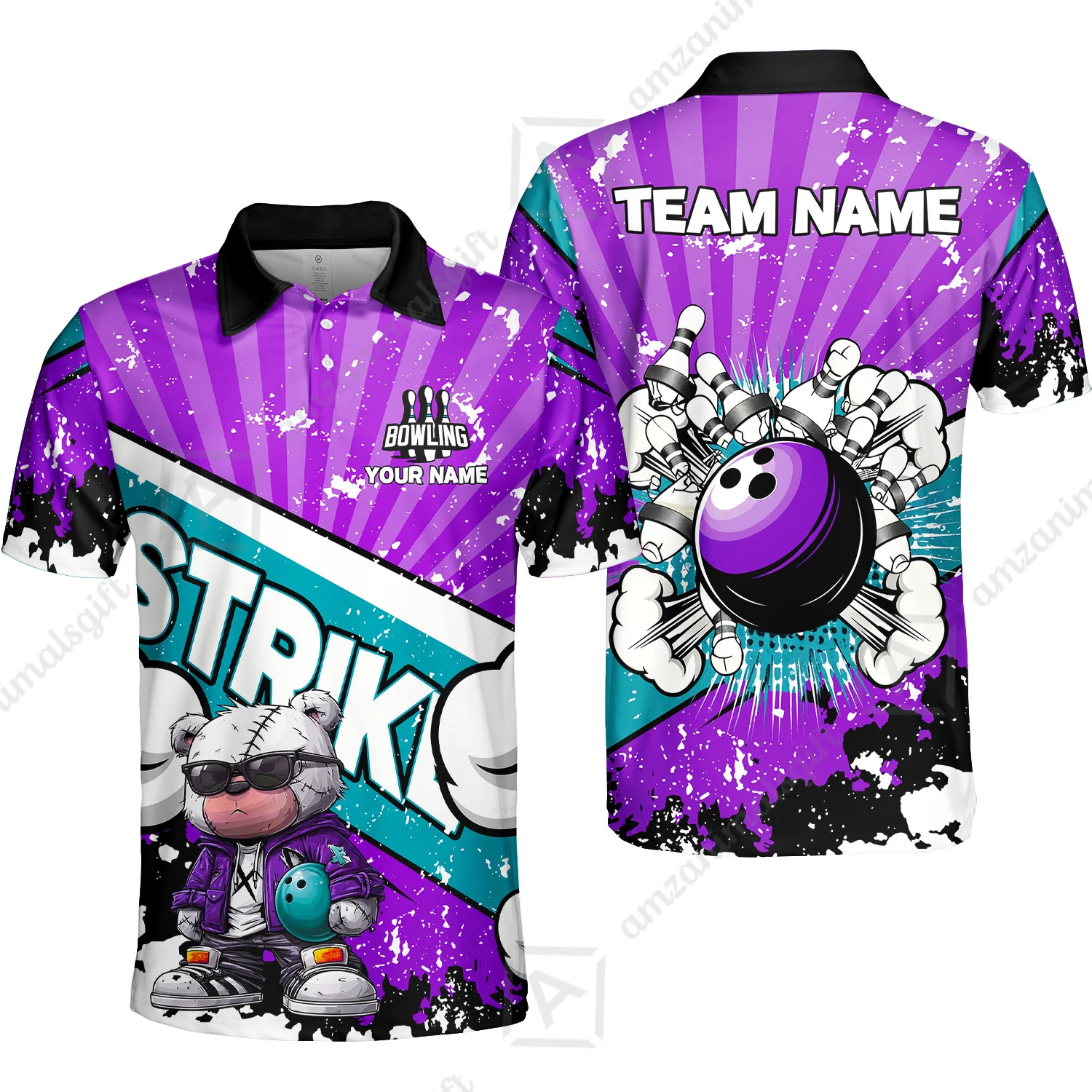Customized Unisex Polo Shirt, Bowling Hip Hop Cartoon Design, Uniform Bowling - Personalized Name And Team Name - Image 14