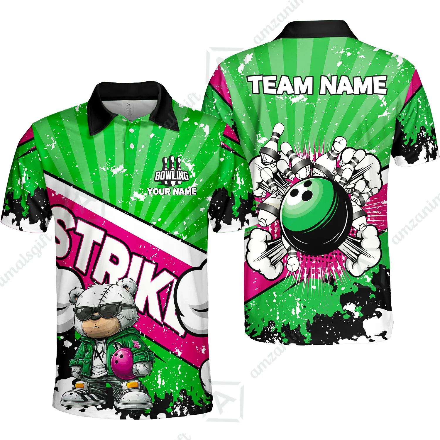 Customized Unisex Polo Shirt, Bowling Hip Hop Cartoon Design, Uniform Bowling - Personalized Name And Team Name - Image 15