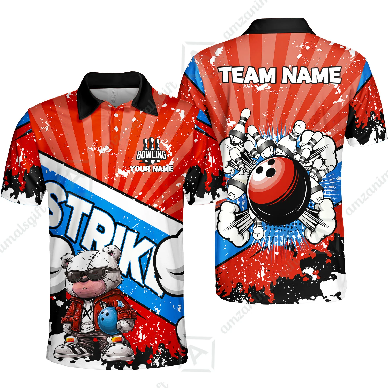 Customized Unisex Polo Shirt, Bowling Hip Hop Cartoon Design, Uniform Bowling - Personalized Name And Team Name - Image 16
