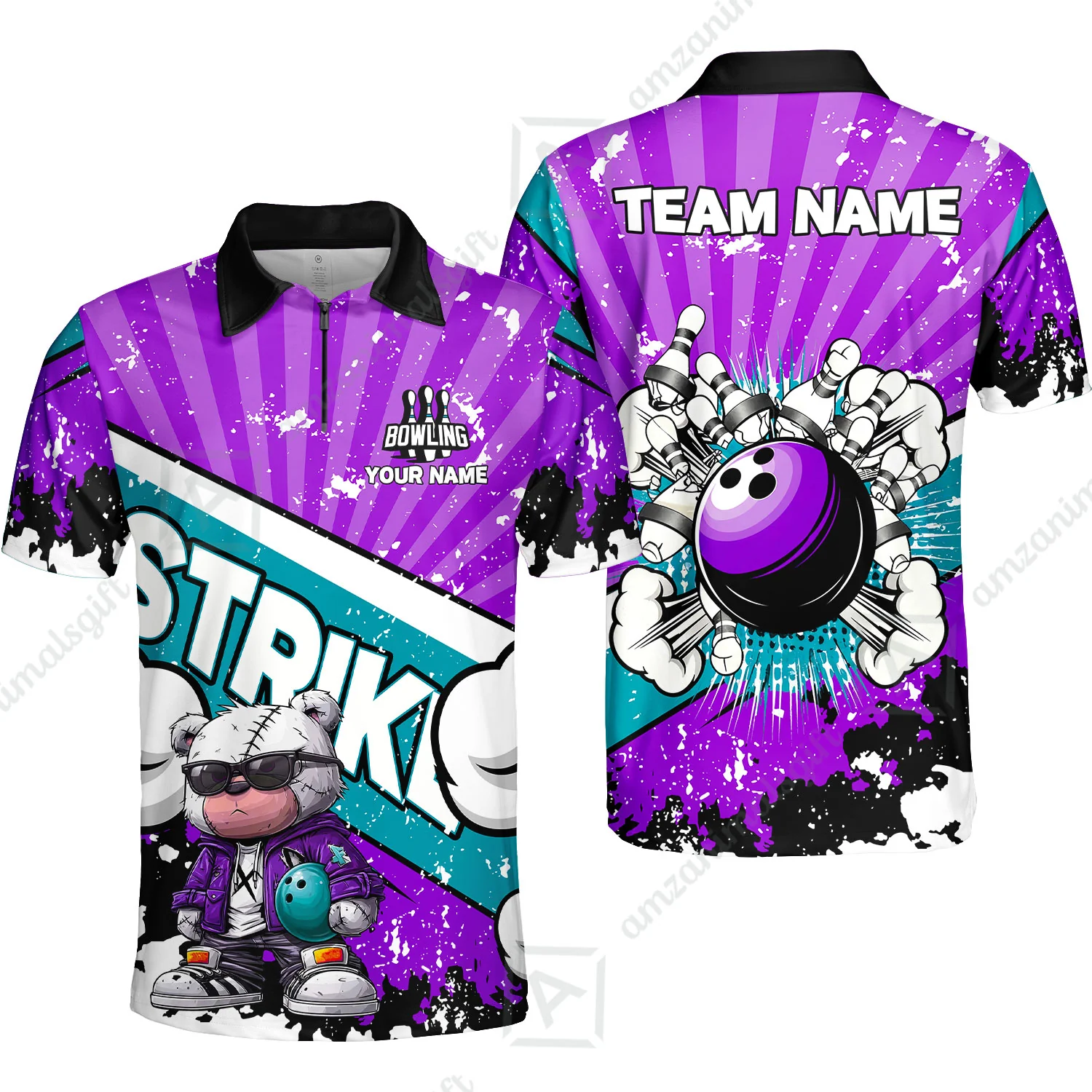 Customized Unisex Polo Shirt, Bowling Hip Hop Cartoon Design, Uniform Bowling - Personalized Name And Team Name - Image 17