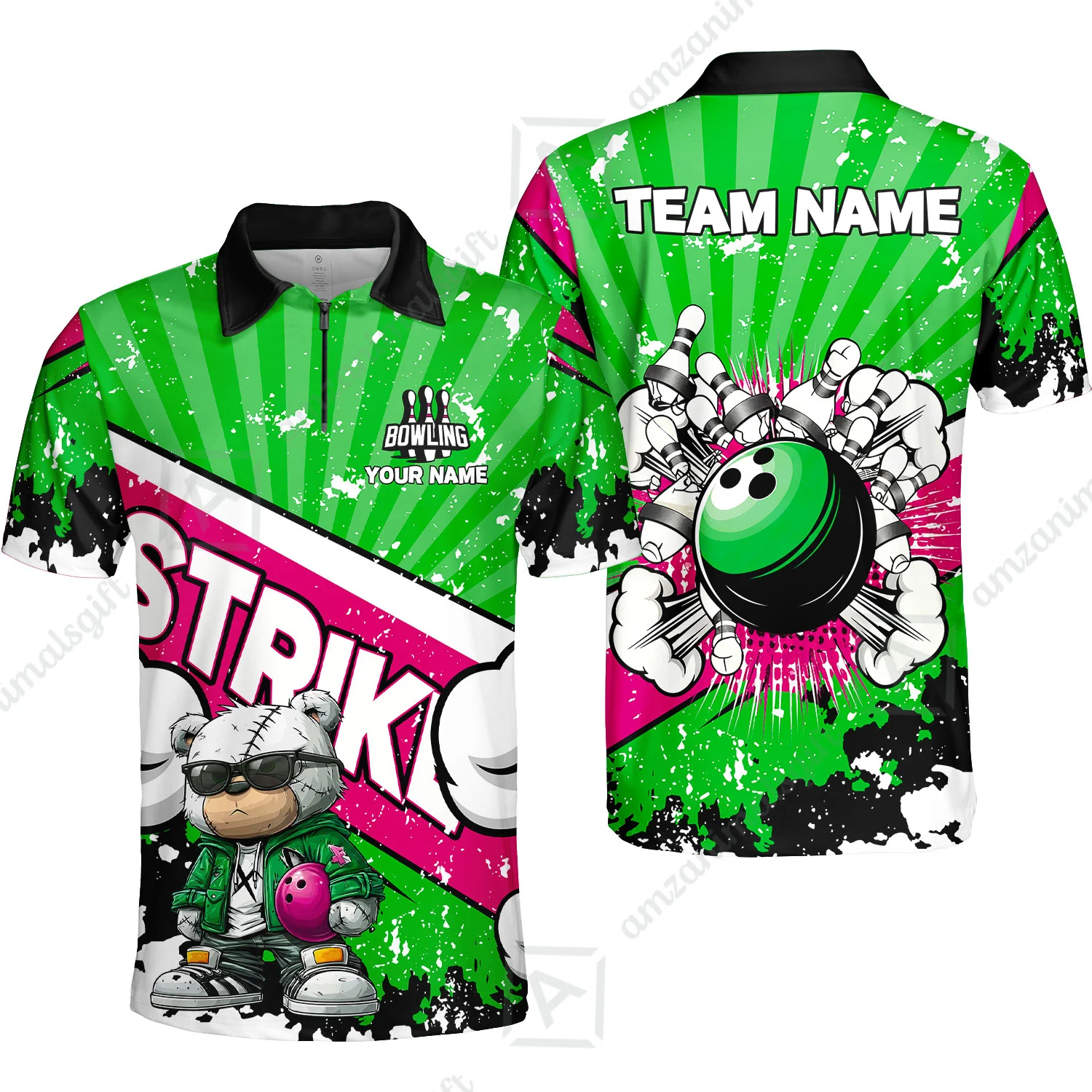 Customized Unisex Polo Shirt, Bowling Hip Hop Cartoon Design, Uniform Bowling - Personalized Name And Team Name - Image 18