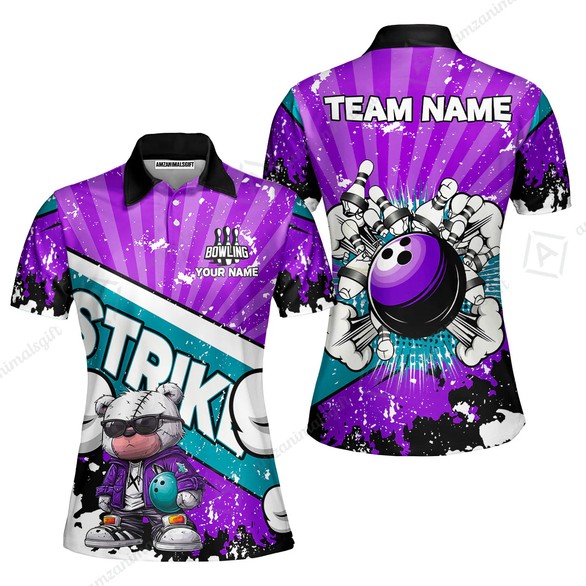Customized Unisex Polo Shirt, Bowling Hip Hop Cartoon Design, Uniform Bowling - Personalized Name And Team Name - Image 22