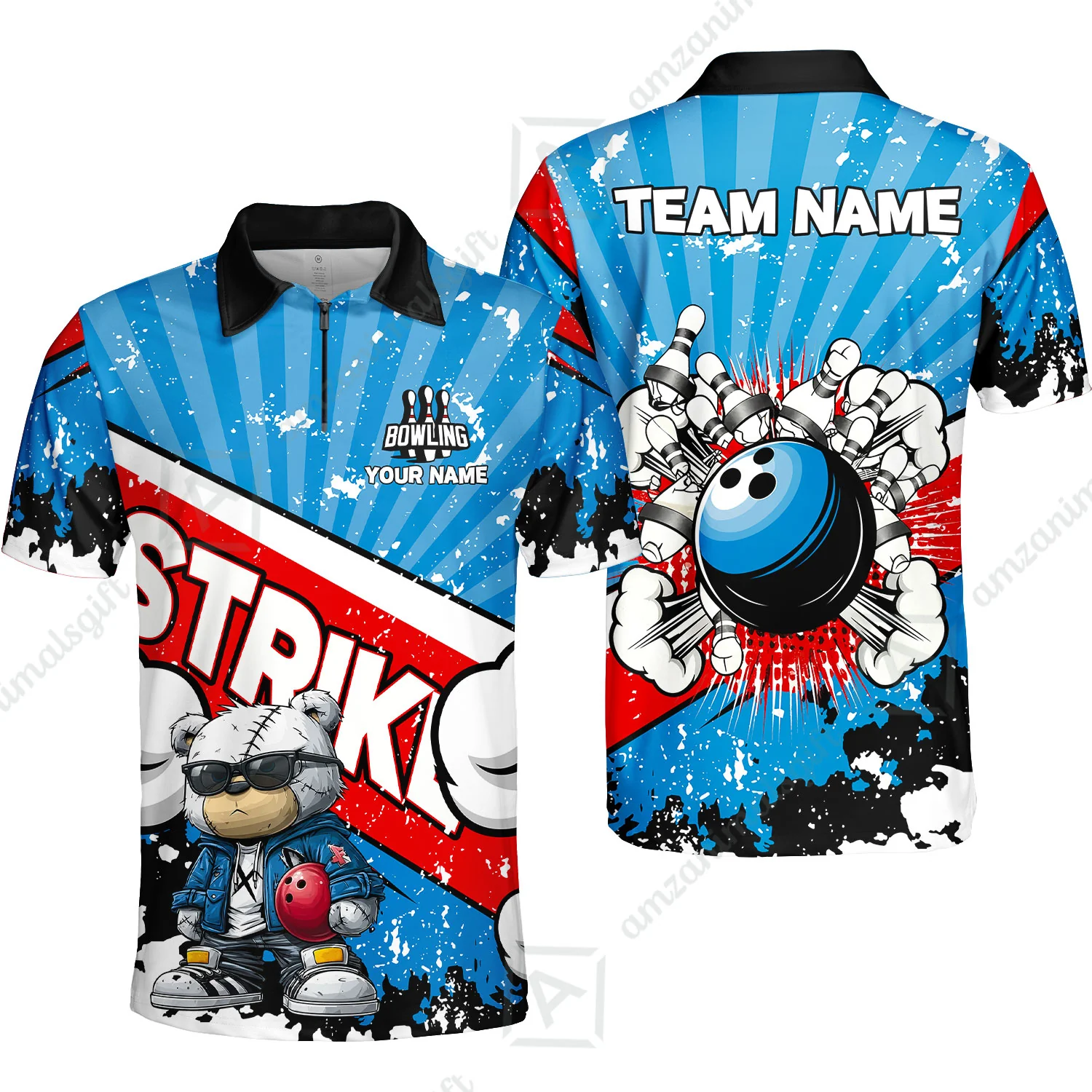 Customized Unisex Polo Shirt, Bowling Hip Hop Cartoon Design, Uniform Bowling - Personalized Name And Team Name - Image 3