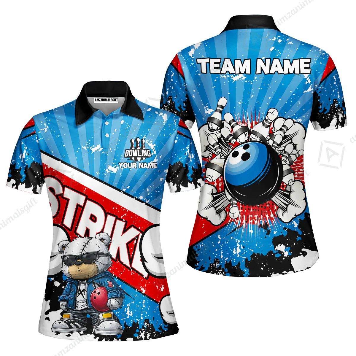 Customized Unisex Polo Shirt, Bowling Hip Hop Cartoon Design, Uniform Bowling - Personalized Name And Team Name - Image 5