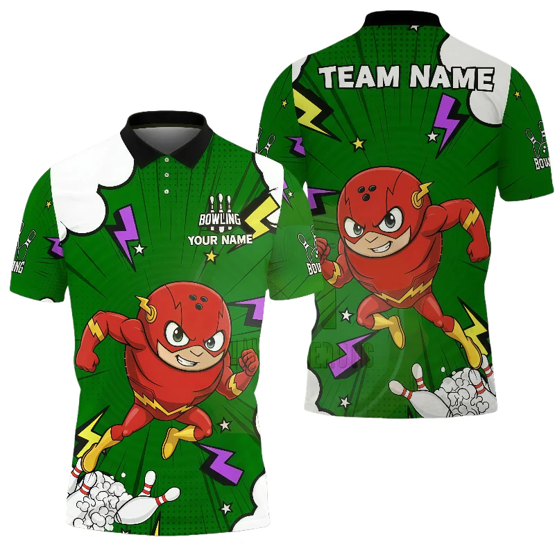 Customized Unisex Polo Shirt, Cartoon Speed Superhero, Uniform Bowling - Personalized Name And Team Name - Image 3