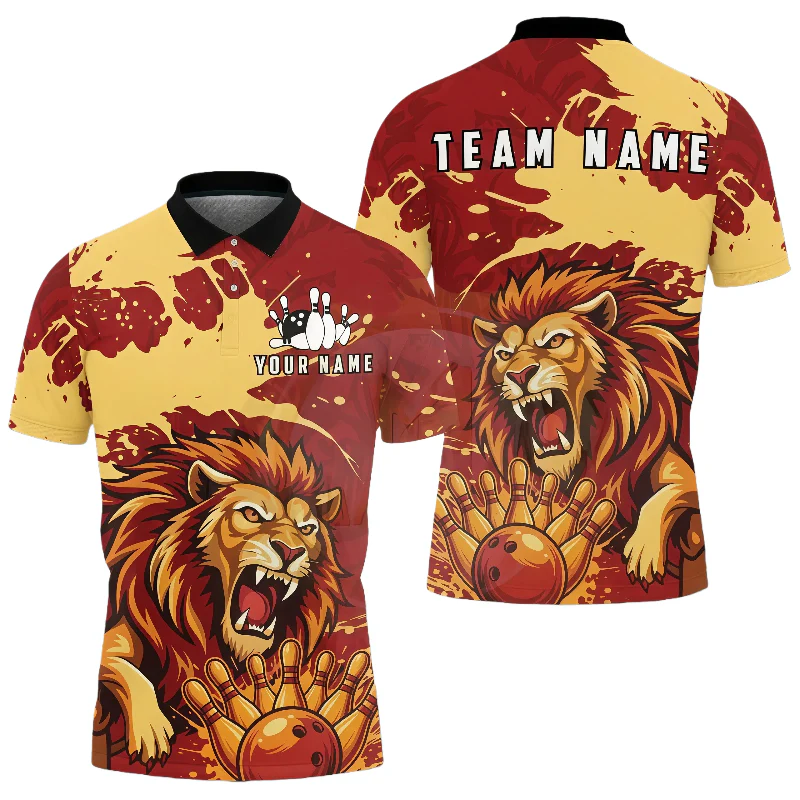 Customized Unisex Polo Shirt, Roaring Lion Art King of the Jungle Style, Uniform Bowling - Personalized Name And Team Name - Image 3