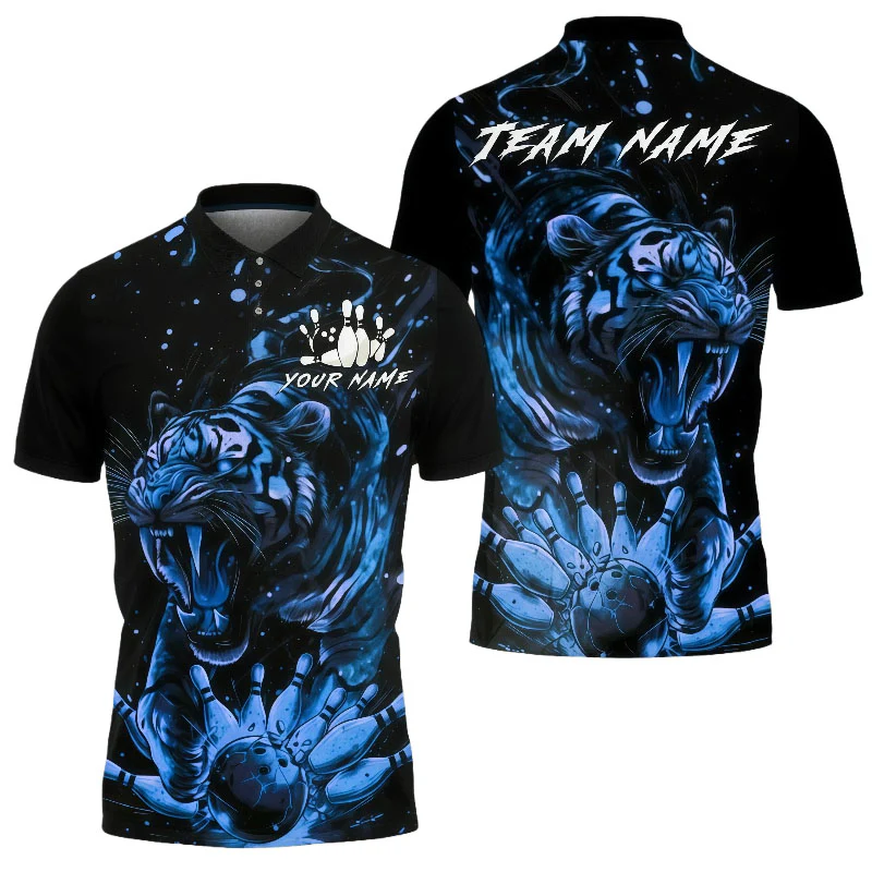 Customized Unisex Polo Shirt, Roaring Tiger Art Dynamic Contrast Design, Uniform Bowling - Personalized Name And Team Name - Image 3