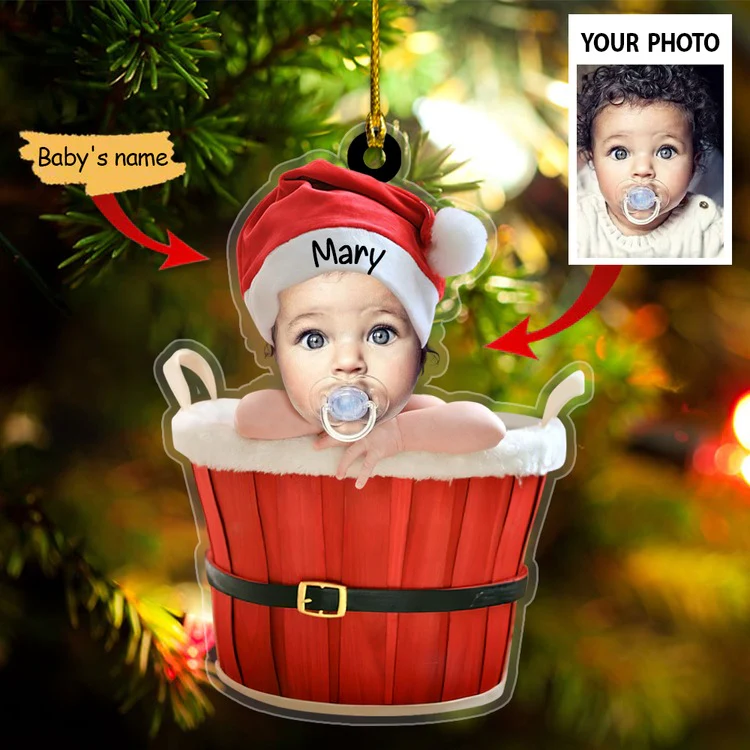 Cute Baby Santa Ornament Custom Name Christmas Acrylic Ornament - Image 2