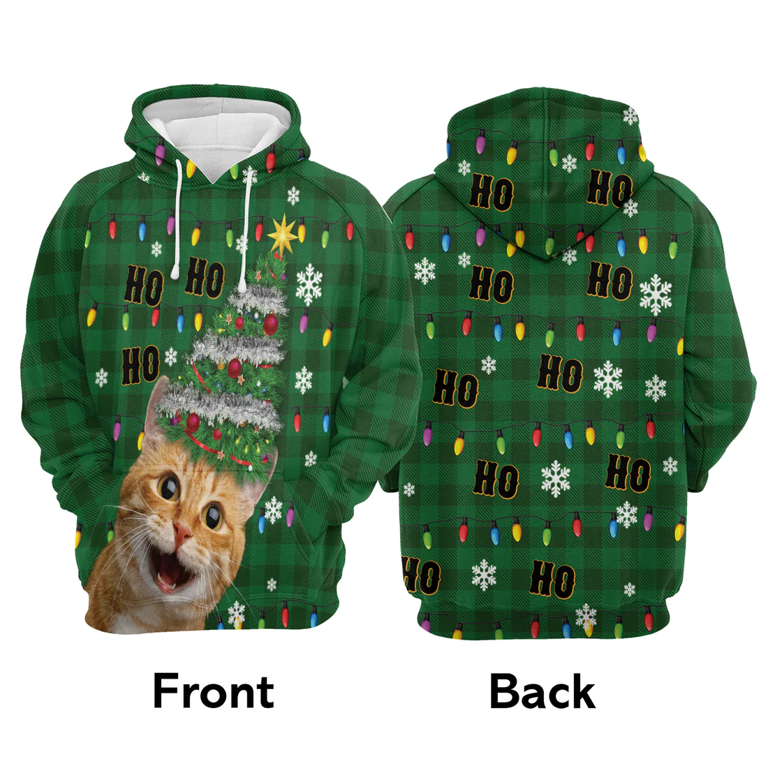 Cute Cat Premium Christmas Hoodie, Funny Cat hohoho Christmas Tree Unisex Hoodie For Men & Women - Perfect Gift For Christmas, Cat Lover - Image 3