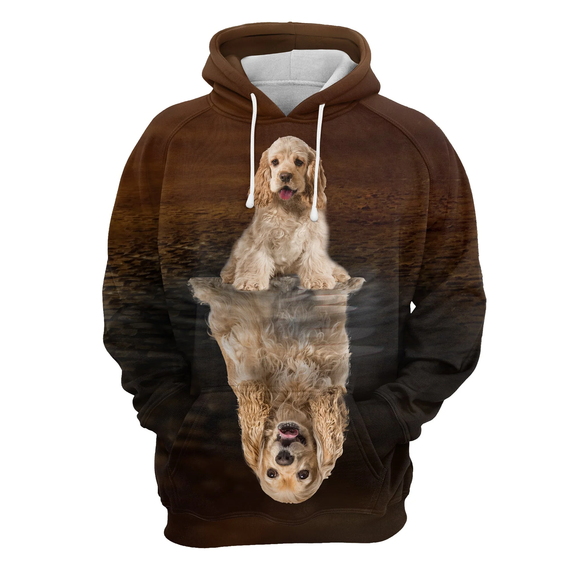 Cute Cocker Spaniel Reflection Pullover Premium Brown Hoodie, Perfect Outfit For Men And Women On Christmas New Year Autumn Winter