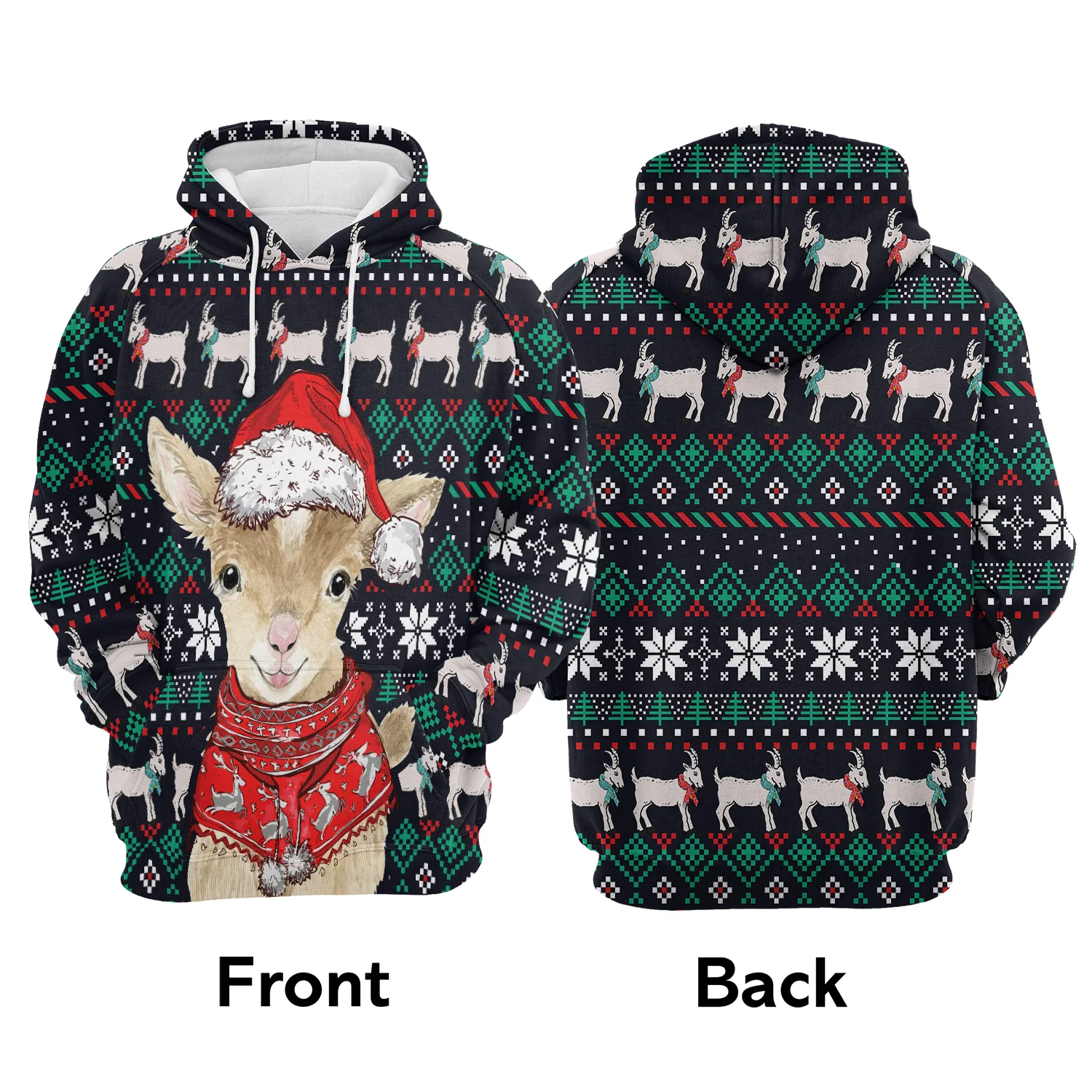 Cute Goat Premium Christmas Hoodie, Goat Merry Christmas Pattern Unisex Hoodie For Men & Women - Perfect Gift For Christmas, Goat Lovers, Friends - Image 3