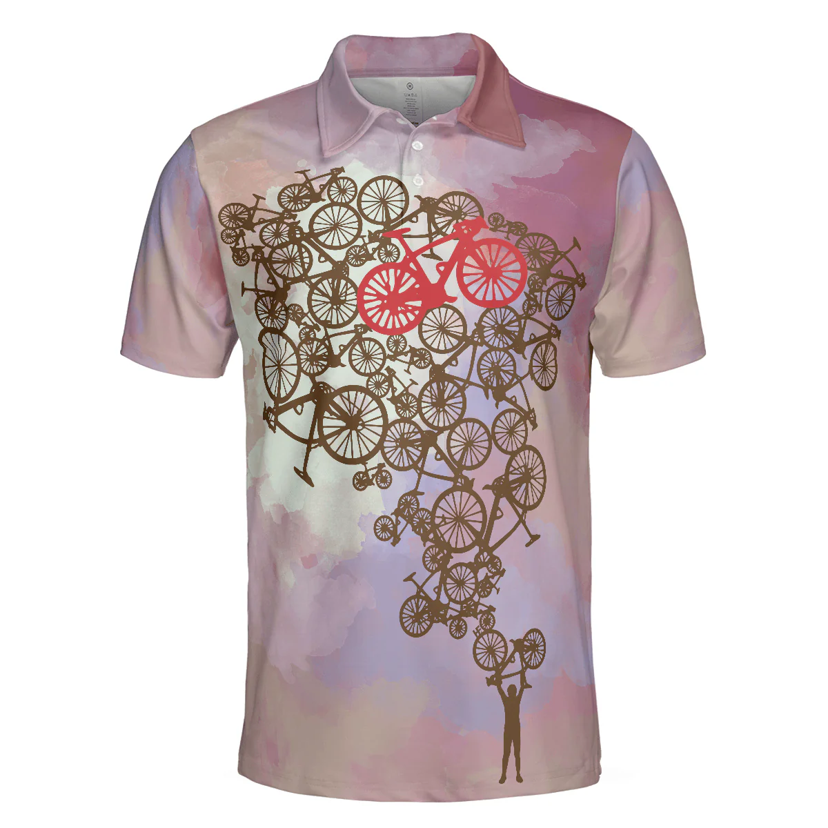 Cycling Polo Shirt, Tie Dye Pink Cycling Shirt For Bikers, Best Cycling Themed Polo Shirt For Adults - Image 4