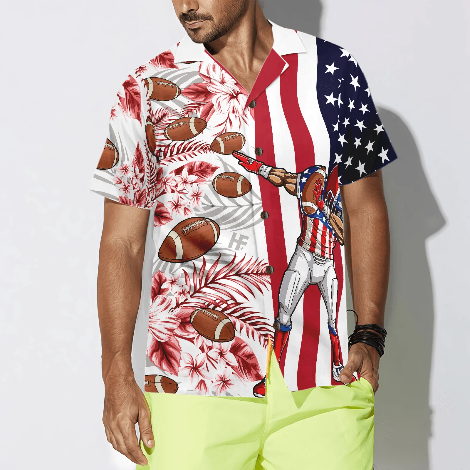 Dabbing Football American Flag Tropical Aloha Hawaiian Shirt For Summer, Colorful Hawaiian Shirt Outfit For Men Women, Gift For Friend, Team, Family - Image 5