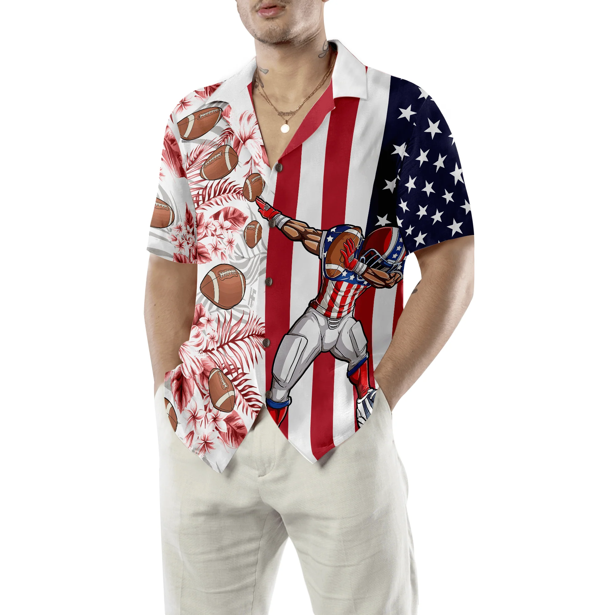 Dabbing Football American Flag Tropical Aloha Hawaiian Shirt For Summer, Colorful Hawaiian Shirt Outfit For Men Women, Gift For Friend, Team, Family - Image 6