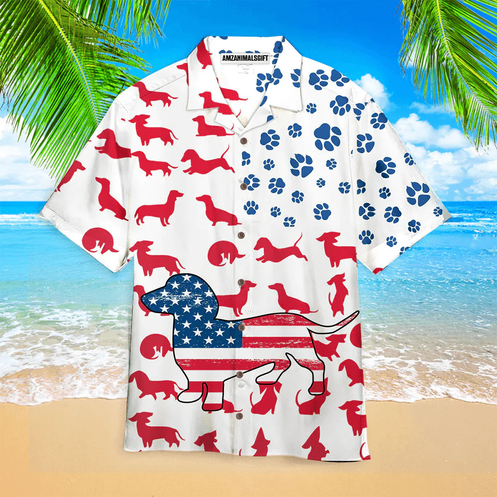 Dachshund American Flag Aloha Hawaiian Shirts For Men Women, 4th July Gift For Summer, Friend, Patriot, Independence Day, Dog Lovers, Dog Mom Dad - Image 2