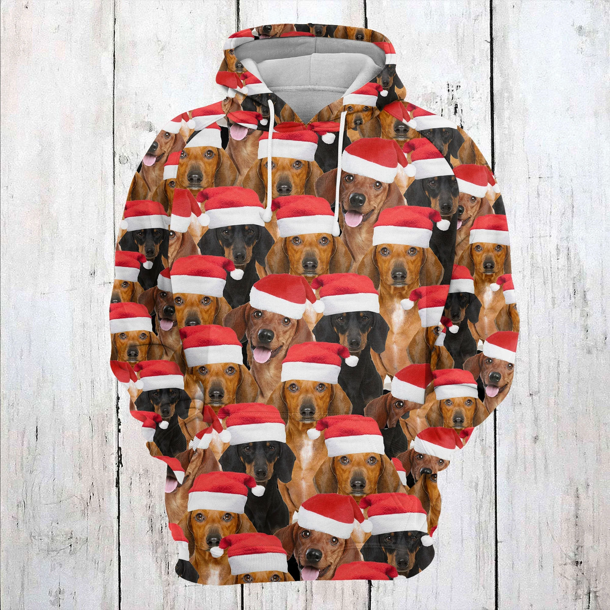 Dachshund Christmas hat Pullover Premium Hoodie, Perfect Outfit For Men And Women On Christmas New Year Autumn Winter - Image 2