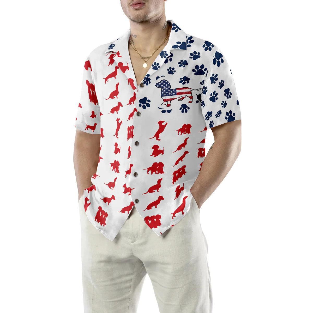 Dachshund Hawaiian Shirt, Dachshund American Flag Shirt For Men - Perfect Gift For Dachshund Lovers, Dog Lovers, Friends, Husband, Boyfriend, Family - Image 4