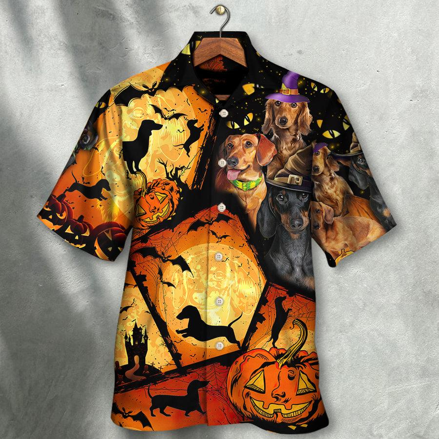 Dachshund Hawaiian Shirt, Halloween Dachshund Pumpkin Scary Aloha Hawaiian Shirt For Summer, Dog Hawaiian Shirt For Men Women, Dog Lover, Family