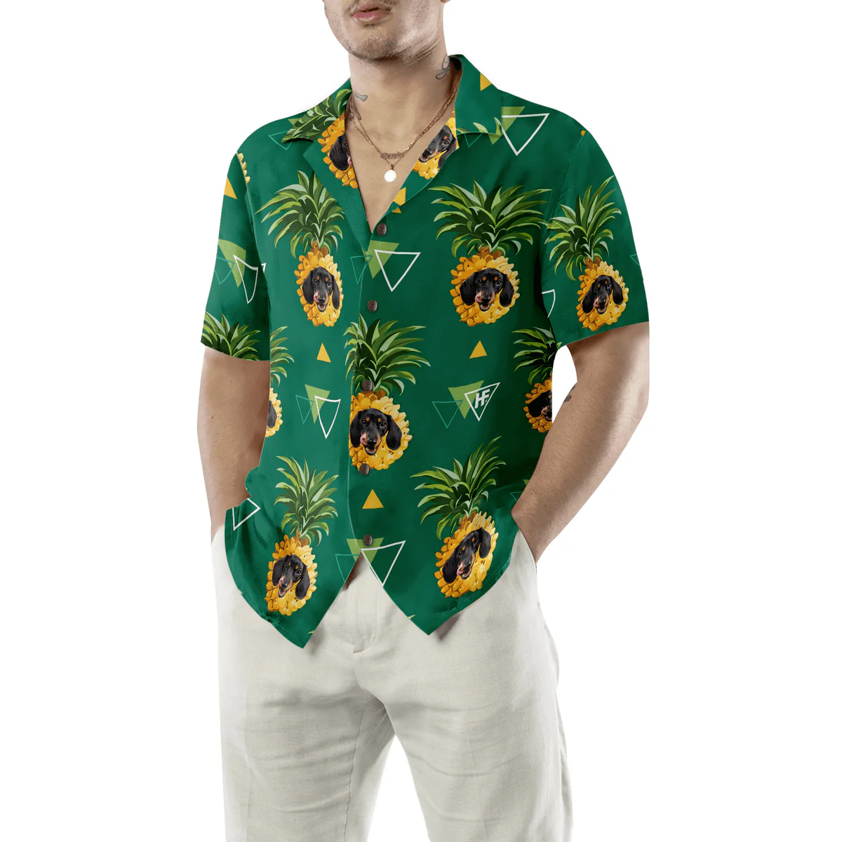Dachshund Hawaiian Shirt, Tropical Fruit, Pineapple Aloha Shirt For Men - Perfect Gift For Dachshund Lover, Husband, Boyfriend, Friend, Family - Image 5