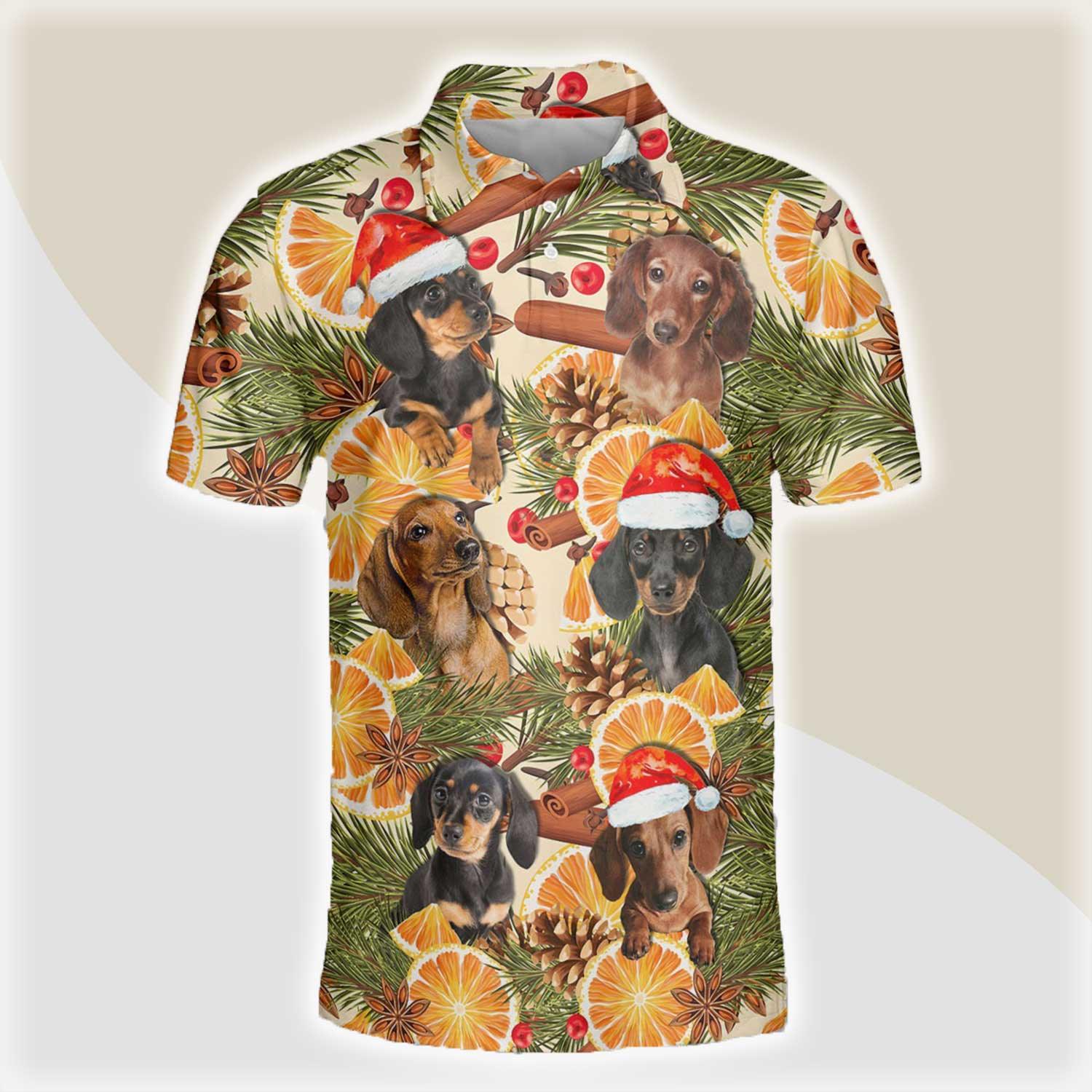 Dachshund Men Polo Shirts - Dachshund Merry Christmas Stocking Candy Dog Button Shirts For Men - Perfect Gift For Dachshund Lovers, Christmas Gifts