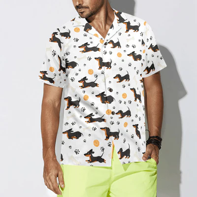 Dachshund Seamless Pattern Hawaiian Shirt, Dachshund Aloha Shirt For Men - Perfect Gift For Dachshund Lovers, Husband, Boyfriend, Friend, Family - Image 3