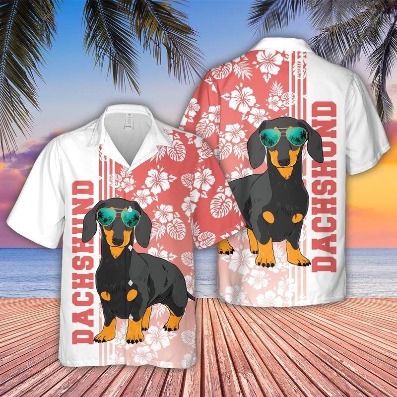 Dachshunds Aloha Hawaiian Shirt - Tropical Leaves Hawaiian Shirt, Dachshunds Sunglass Hawaiian Shirt For Men & Women, Dachshunds Lover - Image 2