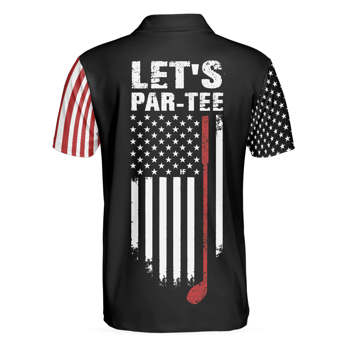 Dark Theme American Flag Men Polo Shirt, Let's Par Tee Short Sleeve Golf Polo Shirt, Patriotic Golf Shirt For Men - Image 3