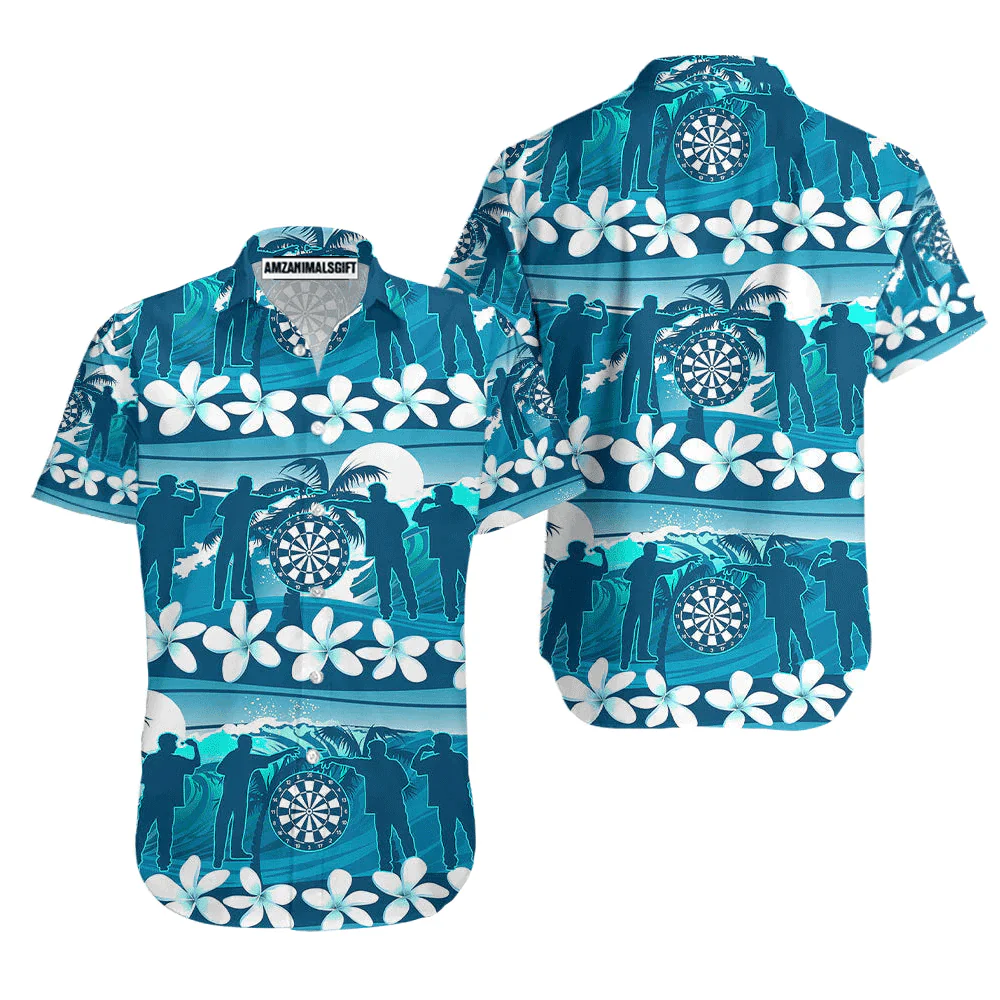 Darts Aloha Hawaiian Shirts For Summer, Blue Beach Nature Tropical Pattern Dartboard Hawaiian Shirt For Men Women, Gift For Friend, Darts Lovers, Team