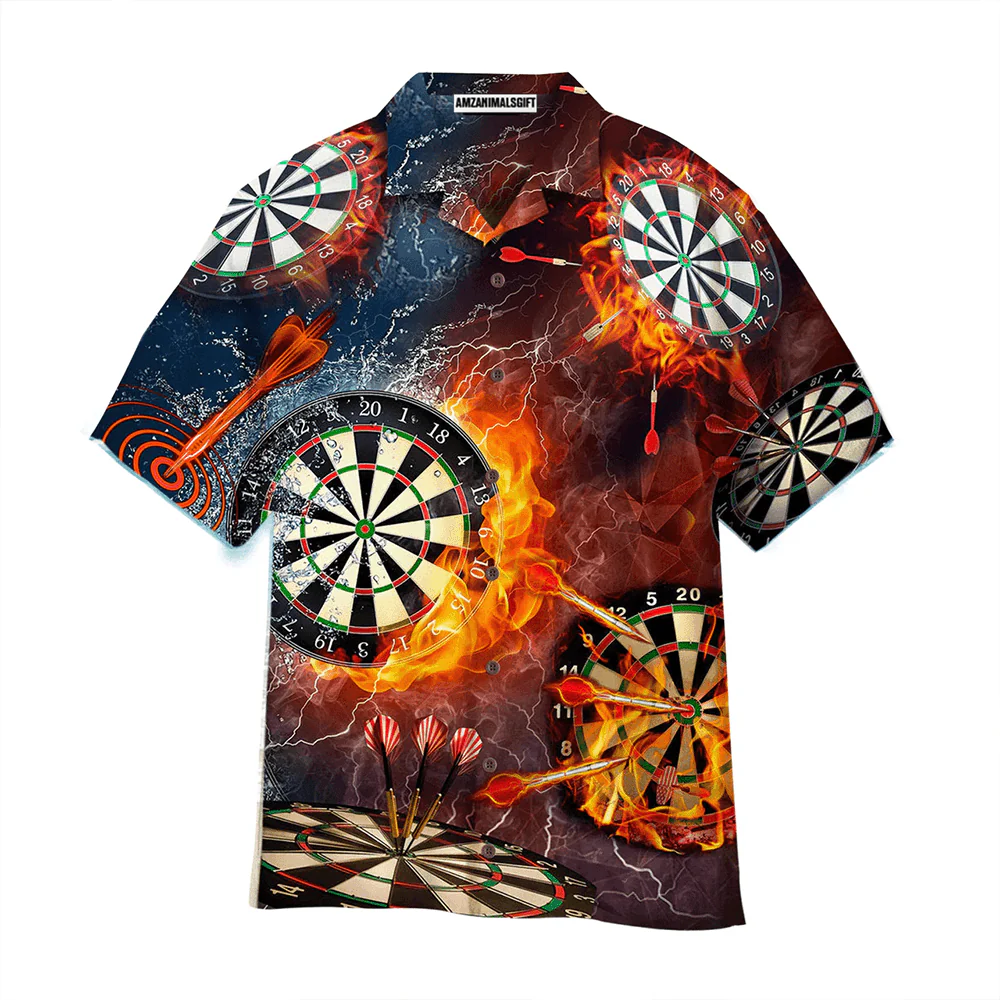 Darts Aloha Hawaiian Shirts For Summer, Born to Play Darts Fire Dartboard Hawaiian Shirt For Men Women, Gift For Friend, Darts Lovers, Darts Player