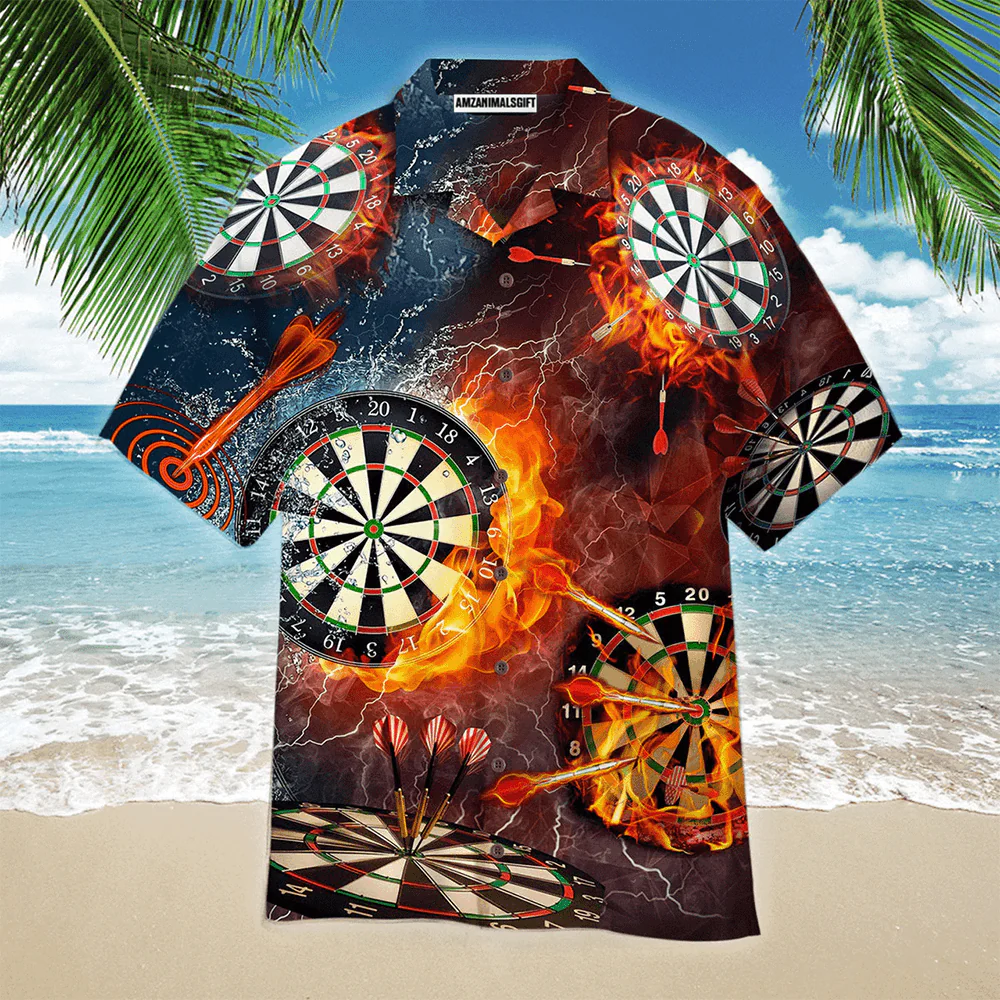 Darts Aloha Hawaiian Shirts For Summer, Born to Play Darts Fire Dartboard Hawaiian Shirt For Men Women, Gift For Friend, Darts Lovers, Darts Player - Image 2