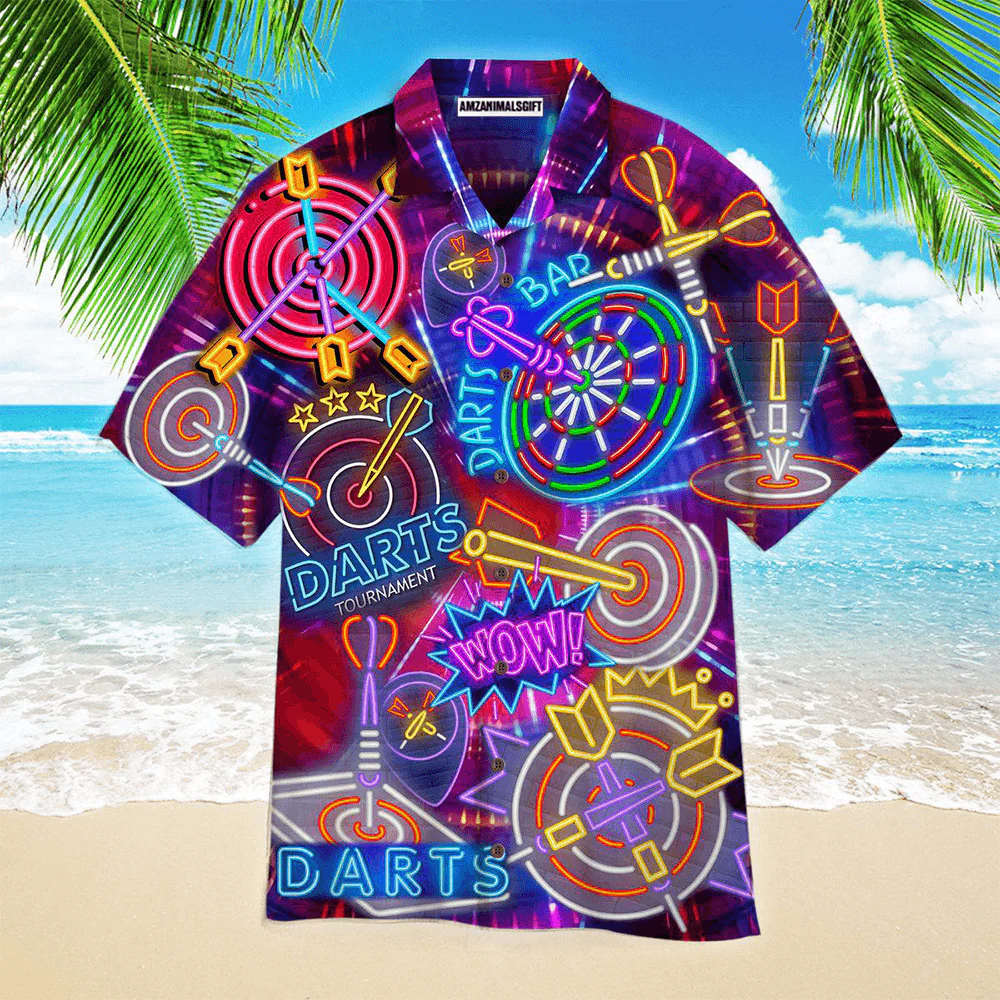 Darts Aloha Hawaiian Shirts For Summer, Neon Dartboard Hawaiian Shirt For Men Women, Gift For Friend, Darts Lovers, Team, Darts Players - Image 2
