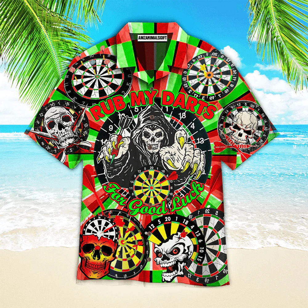 Darts Aloha Hawaiian Shirts For Summer, Skull Dartboard Hawaiian Shirt For Men Women, Gift For Friend, Darts Lovers - Rub My Darts For Good Luck - Image 2