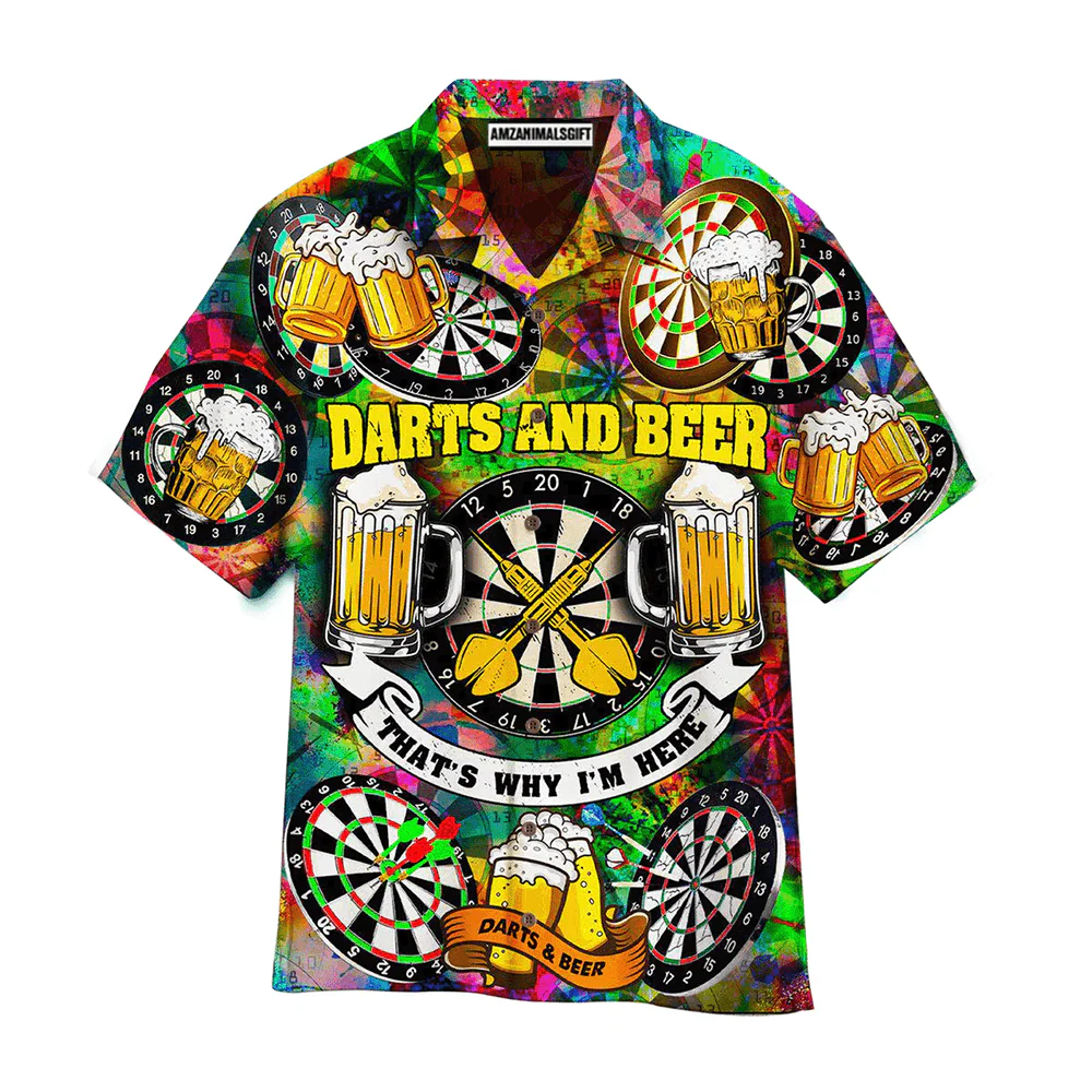 Darts And Beer Aloha Hawaiian Shirts For Summer, Dartboard Hawaiian Shirt For Men Women, Gift For Friend, Darts Beer Lovers, Team- That's Why I'm Here