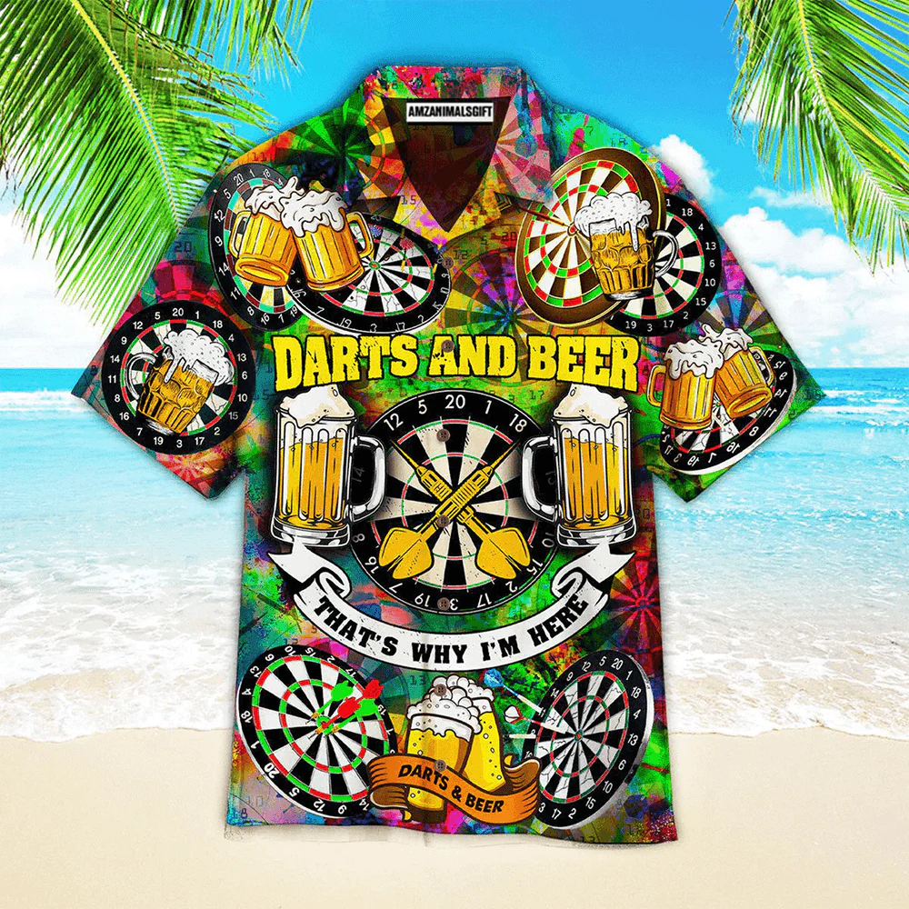 Darts And Beer Aloha Hawaiian Shirts For Summer, Dartboard Hawaiian Shirt For Men Women, Gift For Friend, Darts Beer Lovers, Team- That's Why I'm Here - Image 2