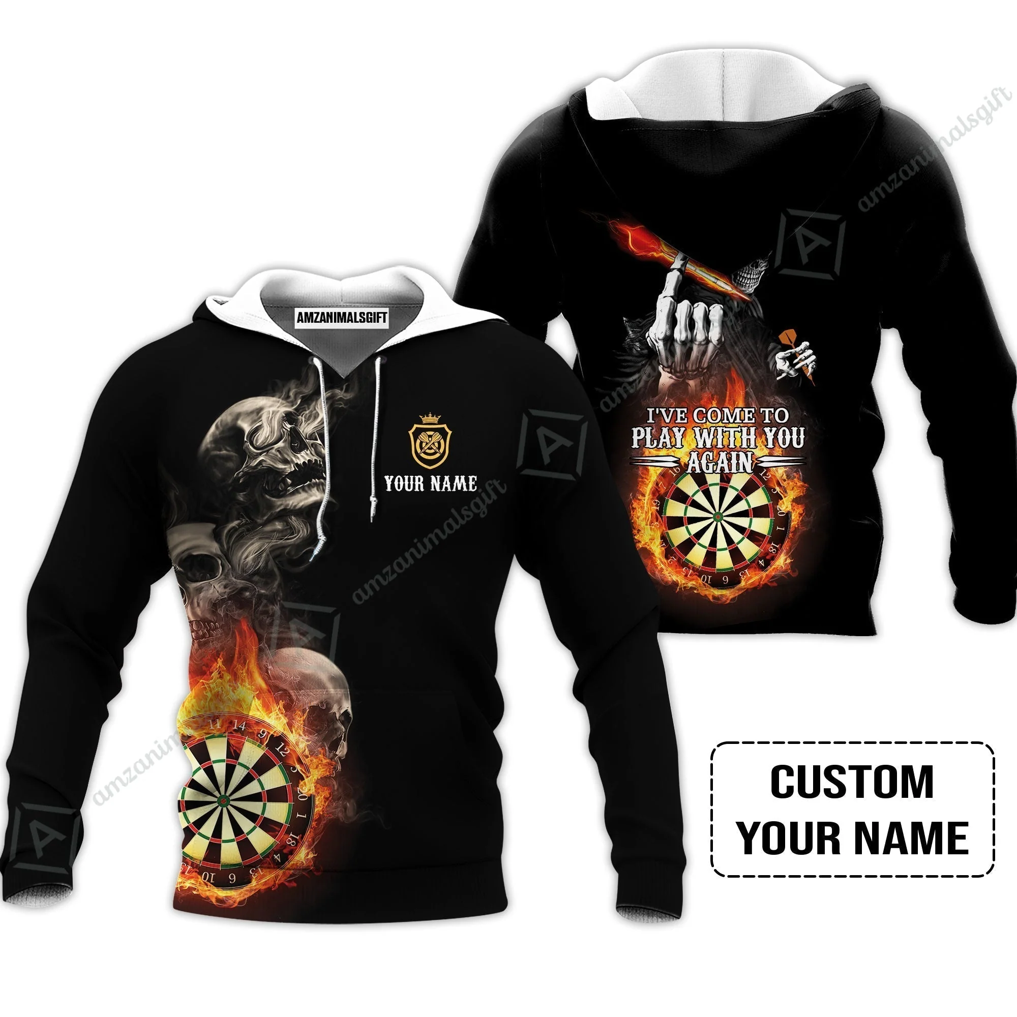 Darts Custom Name Hawaiian Shirt, Skull Personalized Hawaiian Shirt, Hello Darkness My Old Friend I've Come To Play With You Again - Image 5