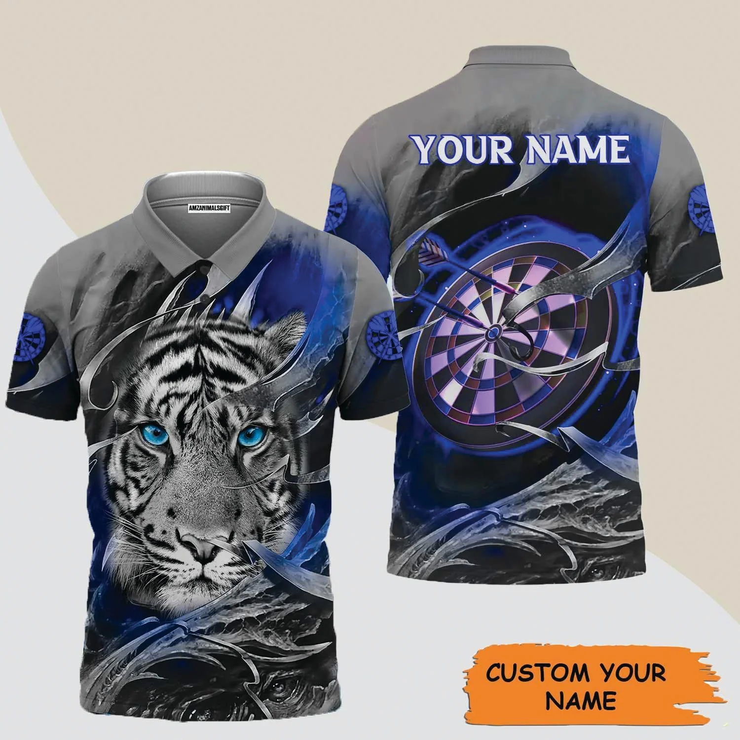 Darts Custom Name Hoodie, Blue Bullseye Dartboard Personalized Name Tiger And Darts Hoodie - Image 5