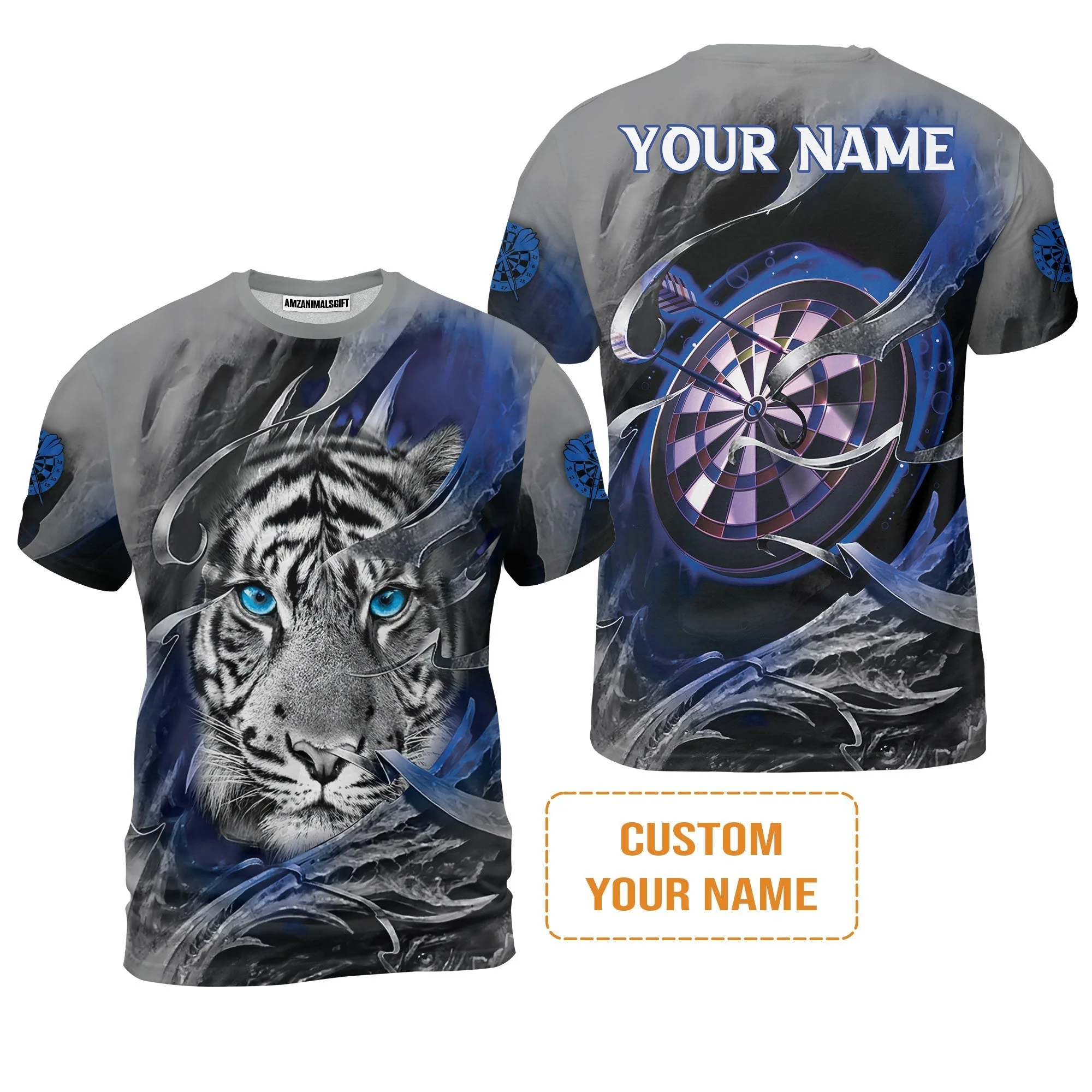 Darts Custom Name Hoodie, Blue Bullseye Dartboard Personalized Name Tiger And Darts Hoodie - Image 7