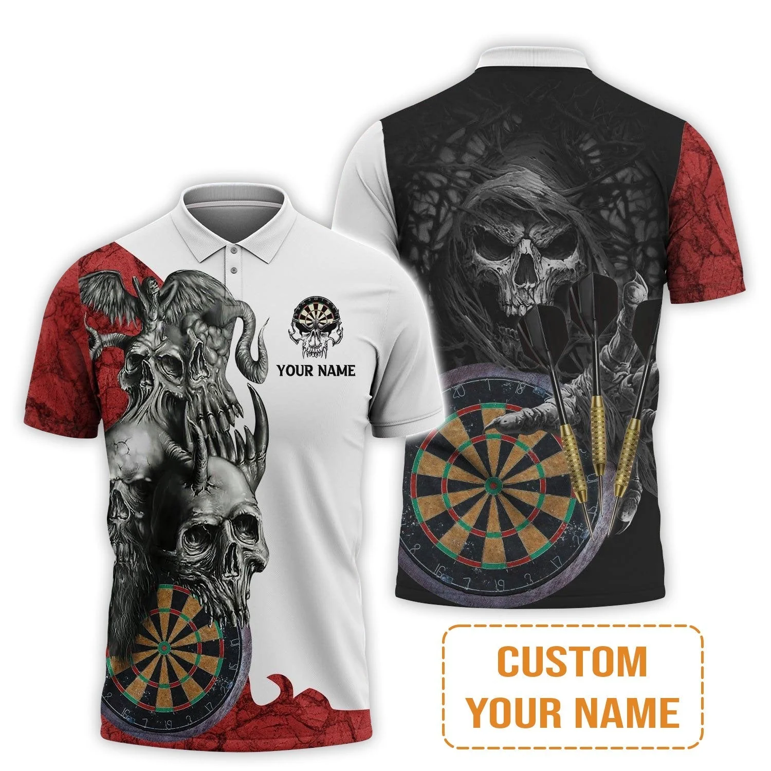 Darts Custom Name Hoodie, Dartboard Skull Personalized Hoodie - Image 5