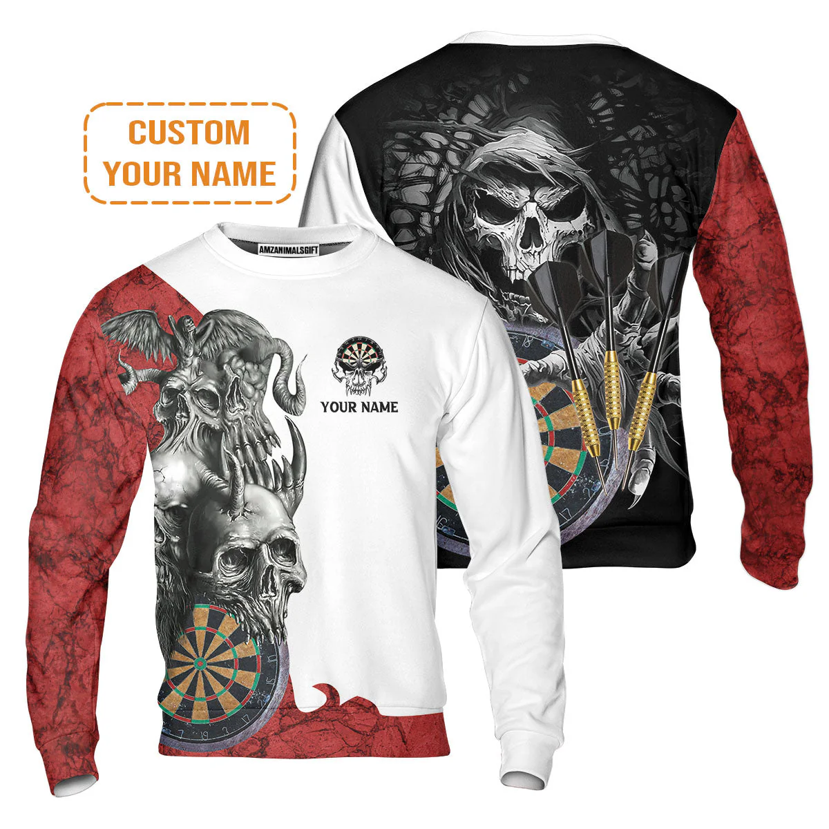 Darts Custom Name Hoodie, Dartboard Skull Personalized Hoodie - Image 6