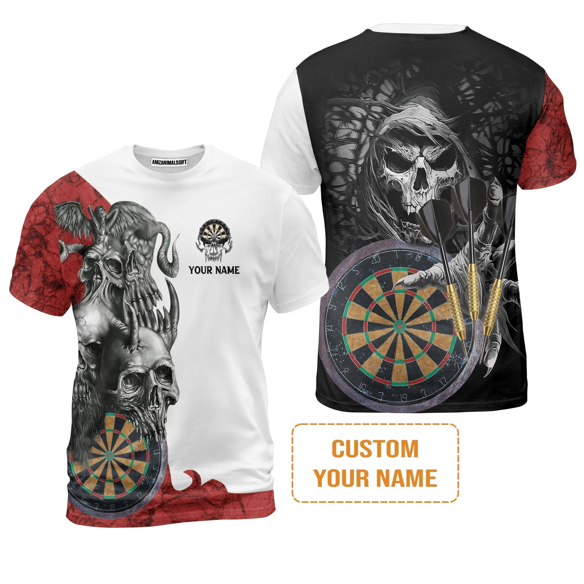 Darts Custom Name Hoodie, Dartboard Skull Personalized Hoodie - Image 7