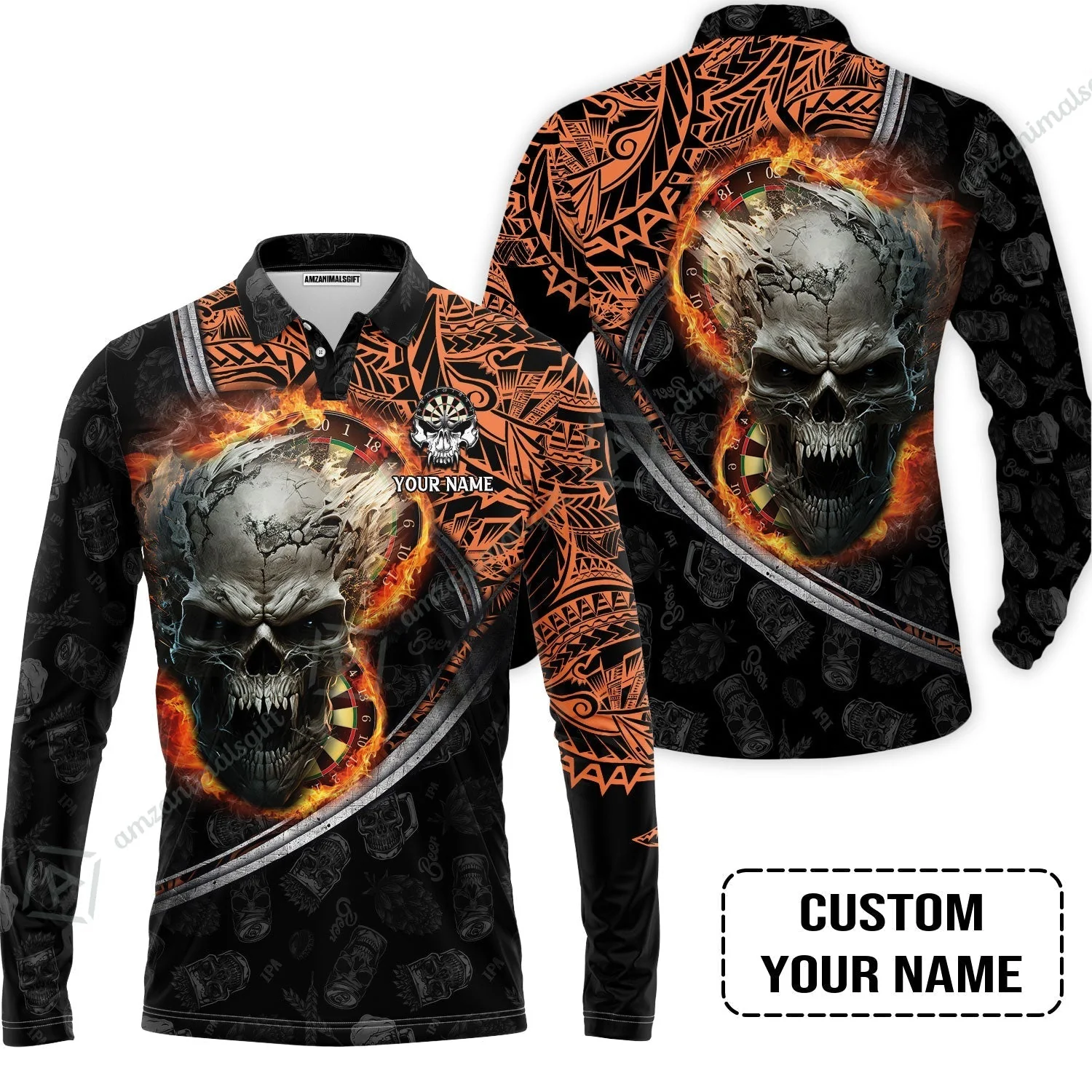 Darts Custom Name Hoodie, Skull Maori Tattoo And Darts Custom Name Hoodie, Flame Bullseye Dartboard Personalized Hoodie - Image 4