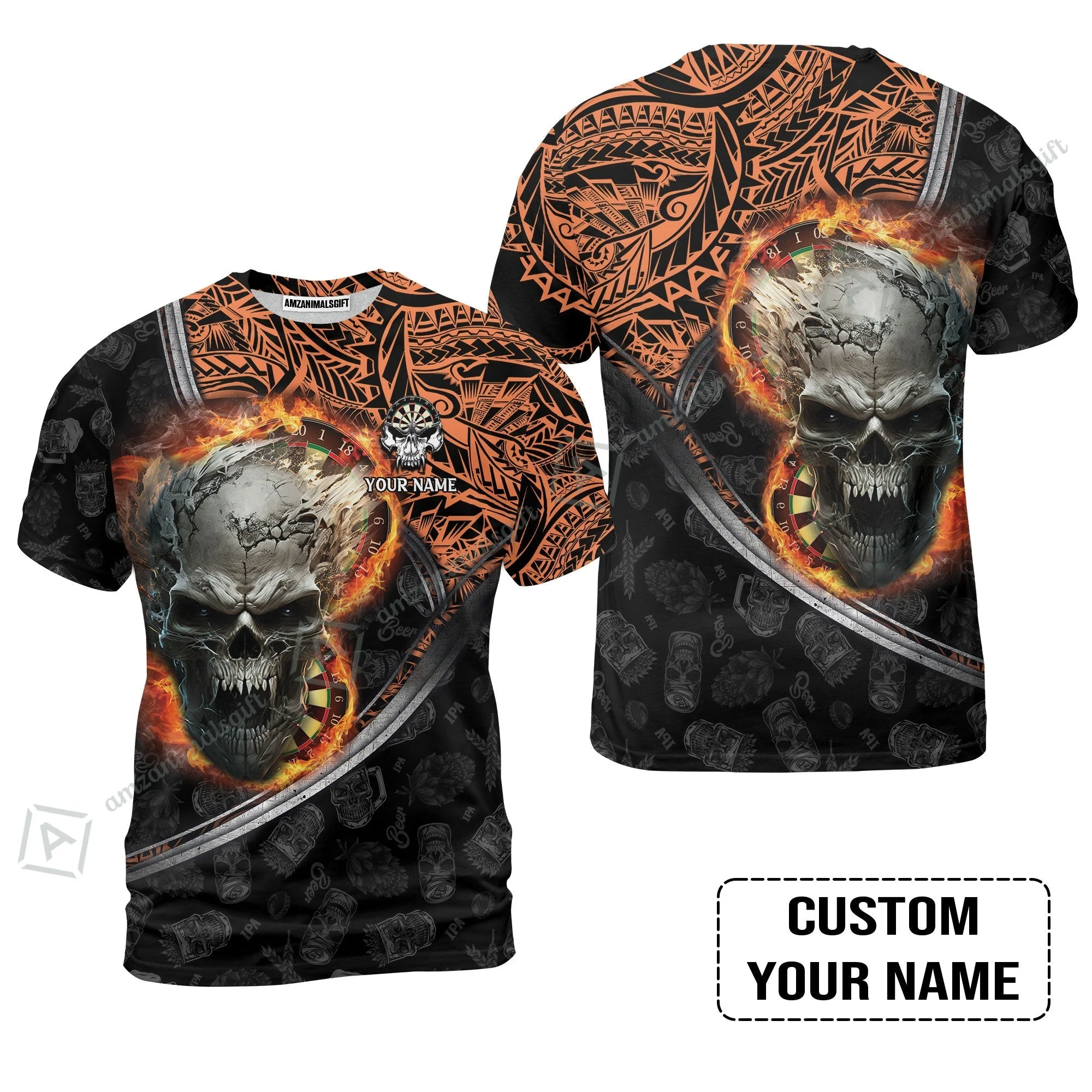 Darts Custom Name Hoodie, Skull Maori Tattoo And Darts Custom Name Hoodie, Flame Bullseye Dartboard Personalized Hoodie - Image 9