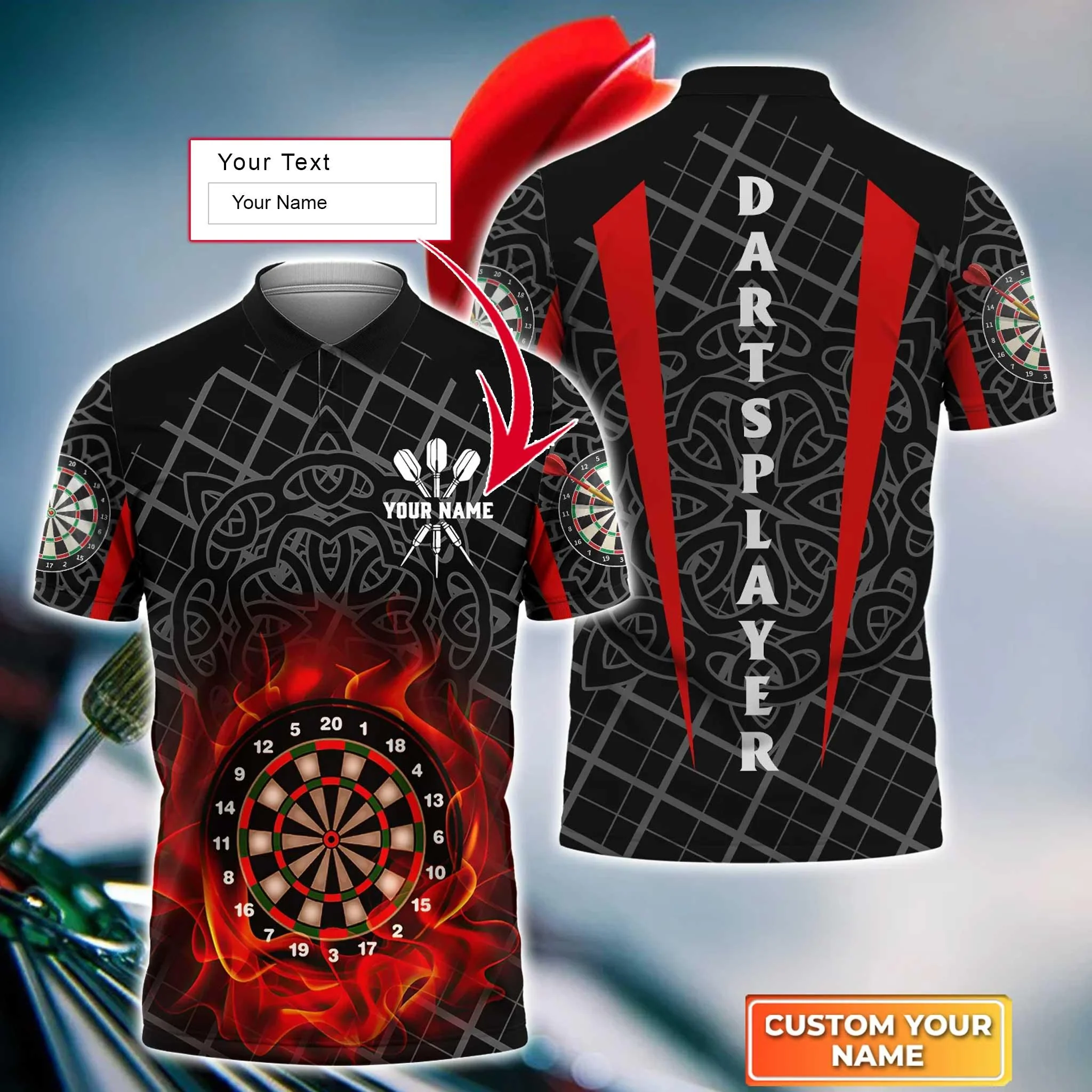 Darts Custom Name Men Polo Shirt, Addict Celtic Pattern Personalized Men Polo Shirt Gift For Darts Lovers, Friend, Darts Team Player - Image 2