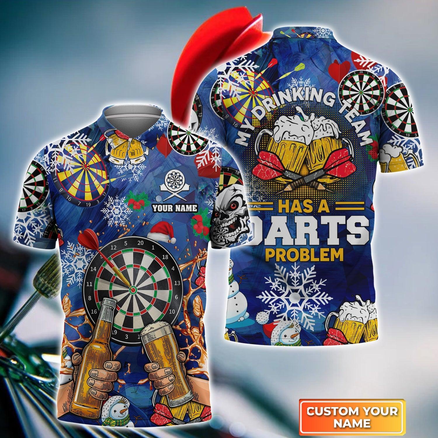 Darts Custom Name Men Polo Shirt, Beer Christmas Personalized Men Polo Shirt Gift For Darts Lovers, My Drinking Team Has A Darts Problem