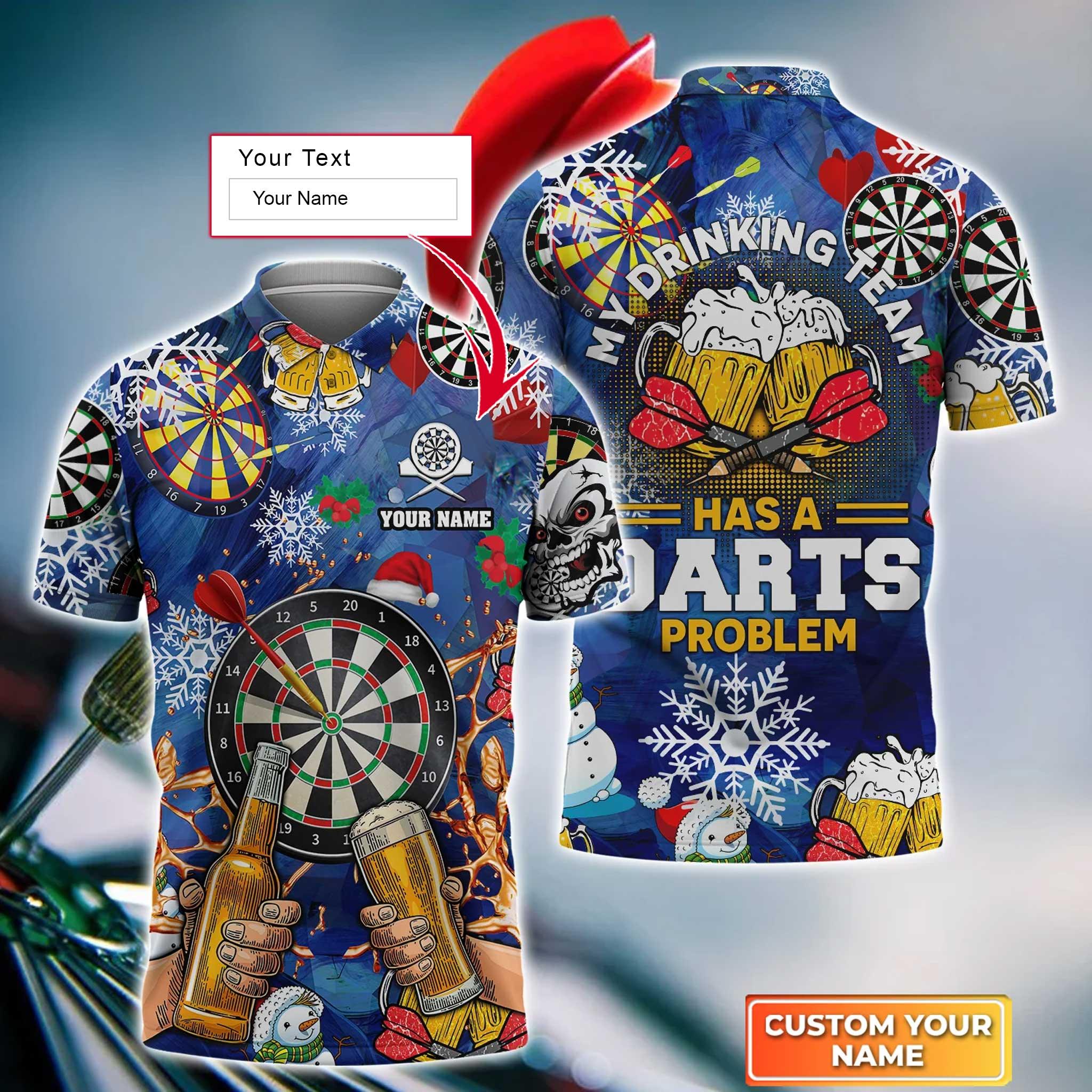 Darts Custom Name Men Polo Shirt, Beer Christmas Personalized Men Polo Shirt Gift For Darts Lovers, My Drinking Team Has A Darts Problem - Image 2