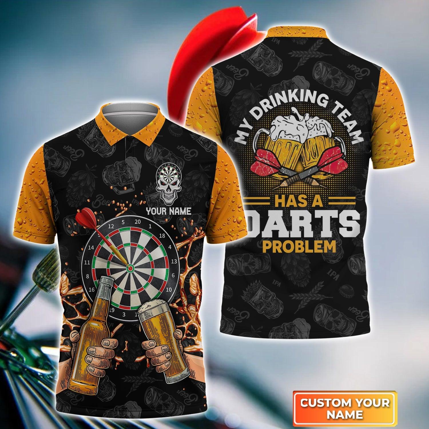 Darts Custom Name Men Polo Shirt, Beer Personalized Men Polo Shirt Gift For Darts Lovers, Friend, Team, My Drinking Team Has A Darts Problem